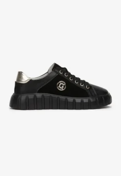 Czarno-Złote Sznurowane Sneakersy ze Skóry Breana