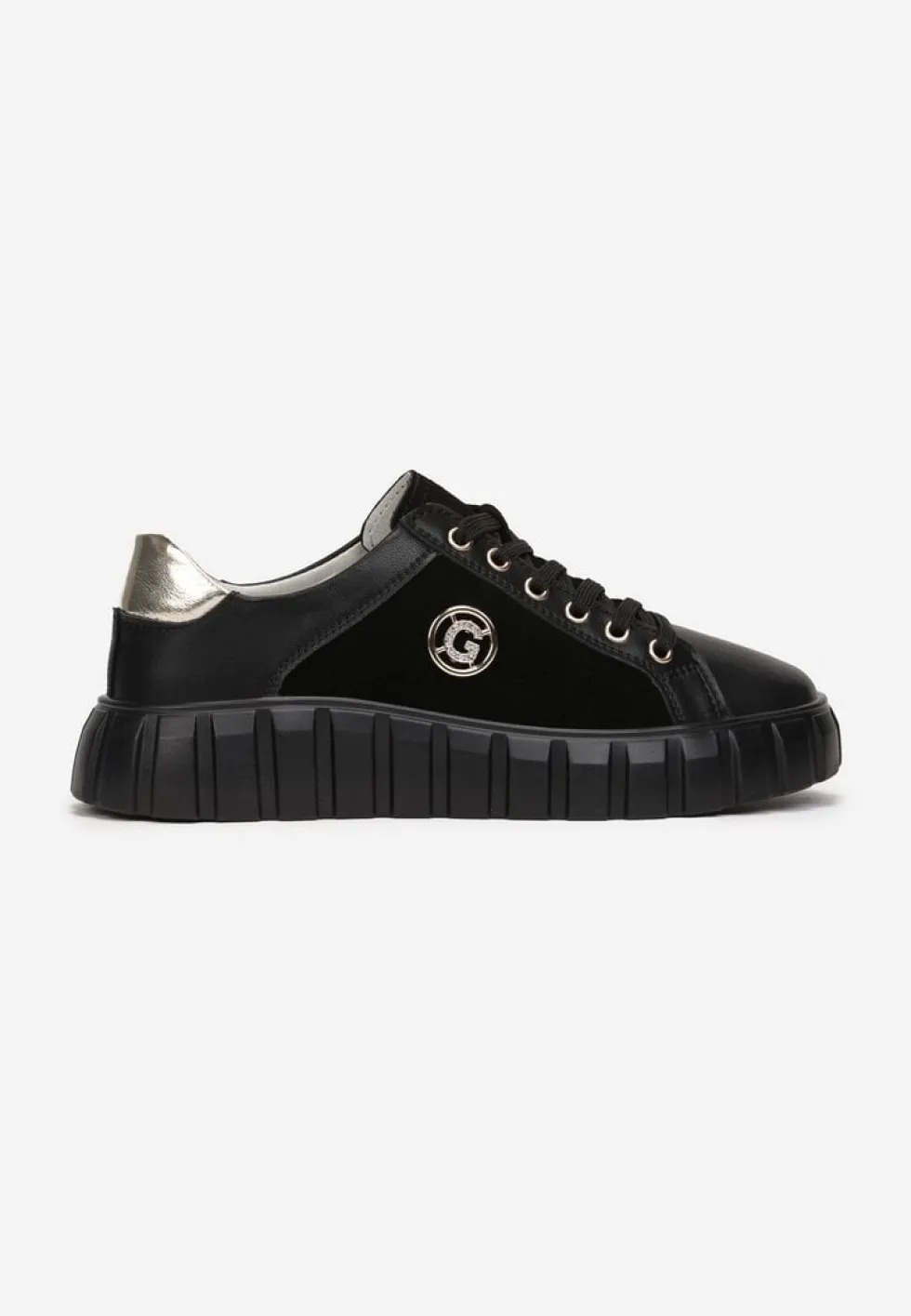 Czarno-Złote Sznurowane Sneakersy ze Skóry Breana