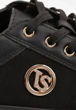Czarno-Złote Sznurowane Sneakersy Vices na Platformie z Tłoczeniem i Metaliczną Aplikacją Lavfedi