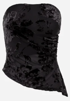 Czarny Asymetryczny Top Bandeau w Kwiaty Lieratua