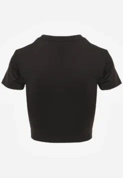 Czarny Basicowy T-shirt w Stylu Cropped z Subtelnym Nadrukiem Loraera