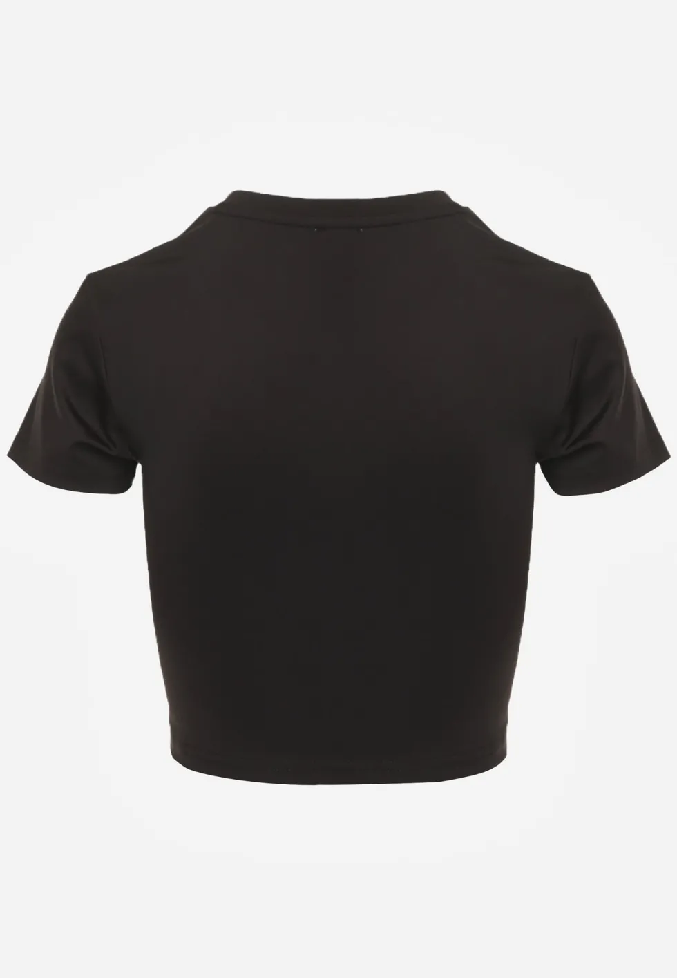 Czarny Basicowy T-shirt w Stylu Cropped z Subtelnym Nadrukiem Loraera
