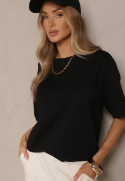 Czarny Basicowy T-shirt z Bawełny Meranissea