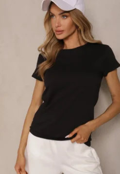Czarny Basicowy T-shirt z Bawełny Mevolena