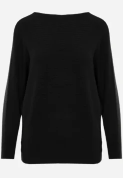Czarny Basic Sweter Nietoperz z Wiskozą Rosanel