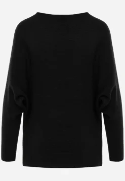 Czarny Basic Sweter Nietoperz z Wiskozą Rosanel