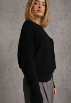 Czarny Basic Sweter Nietoperz z Wiskozą Rosanel