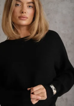 Czarny Basic Sweter Nietoperz z Wiskozą Rosanel