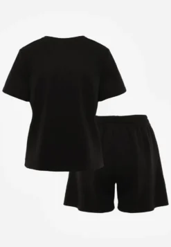 Czarny Bawełniano-Wiskozowy Komplet Sportowy T-shirt i Szorty Areinna