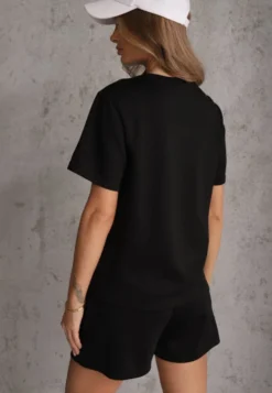 Czarny Bawełniano-Wiskozowy Komplet Sportowy T-shirt i Szorty Areinna