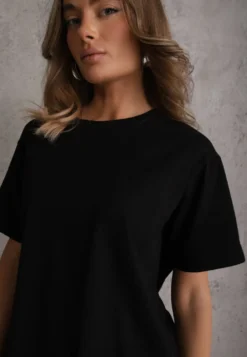 Czarny Bawełniany T-shirt o Kroju Oversize Neduna