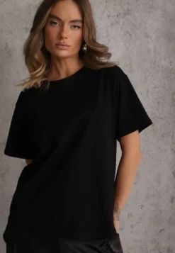 Czarny Bawełniany T-shirt o Kroju Oversize Neduna