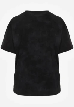 Czarny Bawełniany T-shirt Oversize z Haftowanym Napisem z Cekinami Talomora
