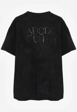 Czarny Bawełniany T-shirt Oversize z Haftowanym Napisem z Cekinami Talomora