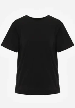 Czarny Bawełniany T-shirt Ozdobiony po Bokach Rozcięciami Brinelle