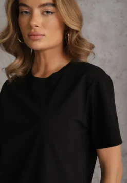 Czarny Bawełniany T-shirt Ozdobiony po Bokach Rozcięciami Brinelle