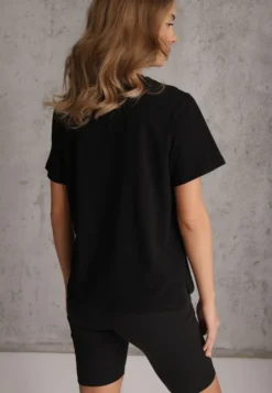 Czarny Bawełniany T-shirt Ozdobiony po Bokach Rozcięciami Brinelle