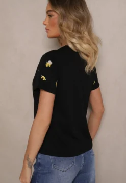 Czarny Bawełniany T-shirt z Ozdobnym Haftem Falvivi