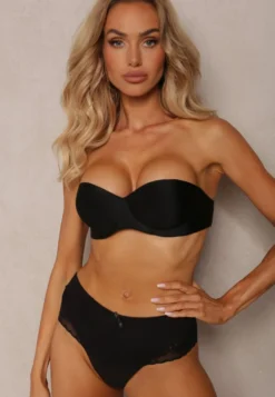 Czarny Biustonosz Bardotka Push Up z Dodatkowym Paskiem Miviene