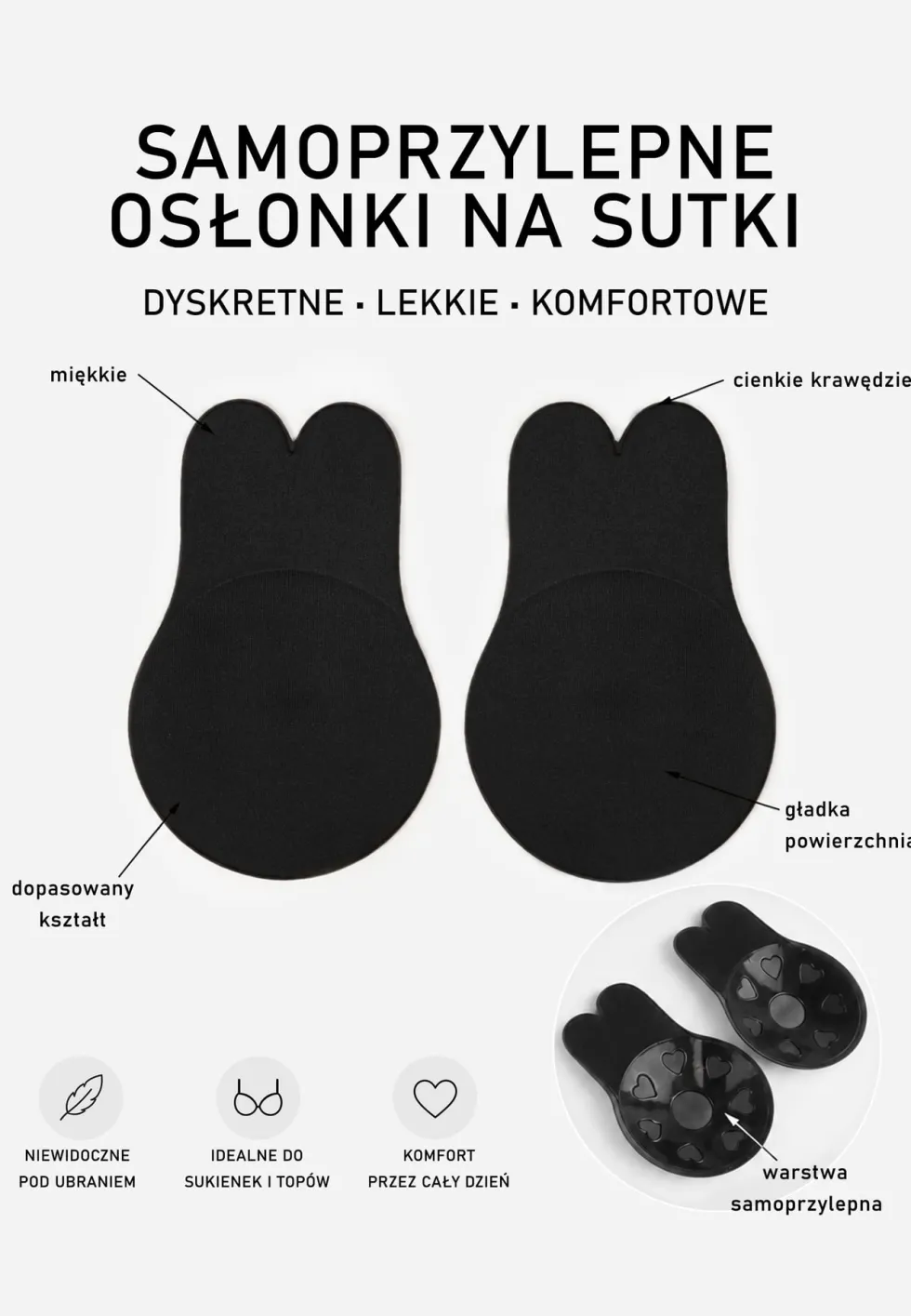 Czarny Biustonosz 2 Nakładki Samoprzylepne Femke