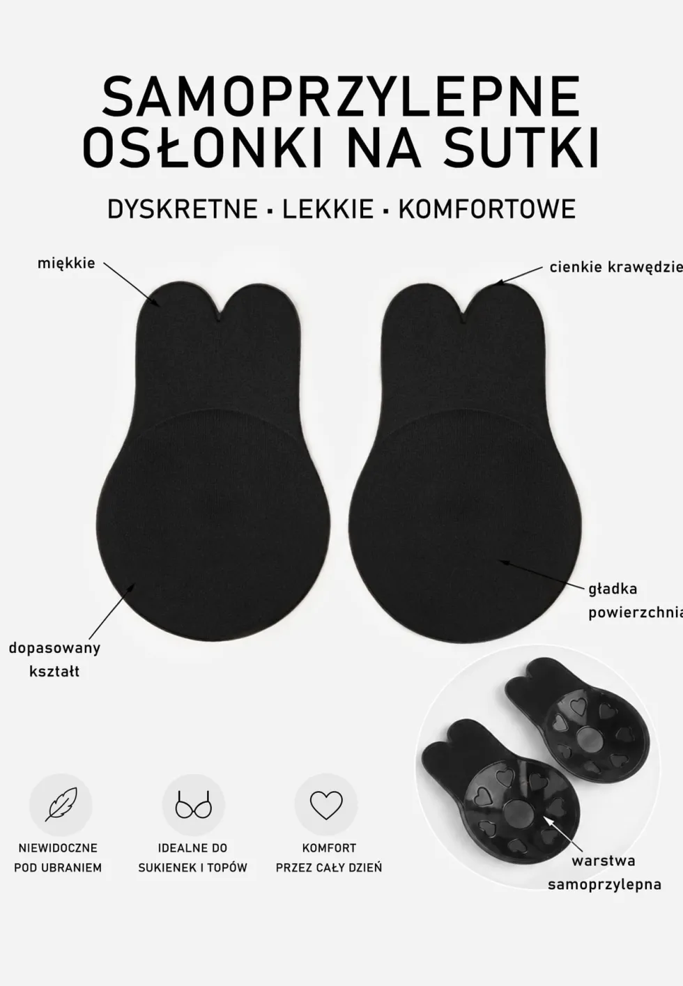 Czarny Biustonosz 2 Nakładki Samoprzylepne Femke