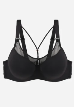Czarny Biustonosz z Siateczkową Wstawką i Ozdobnymi Paskami przy Dekolcie Sabesa