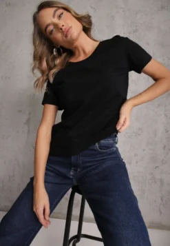 Czarny Casualowy Bawełniany T-shirt Ilanira