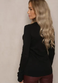 Czarny Casualowy Sweter z Dekoltem w Serek Amitta