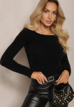 Czarny Casualowy Sweter z Futerkiem Vertida