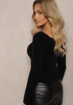 Czarny Casualowy Sweter z Futerkiem Vertida
