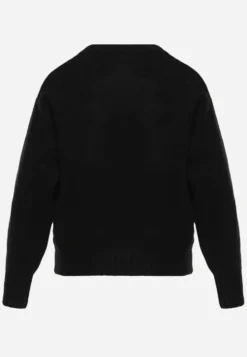 Czarny Casualowy Sweter z Wełną i Bawełną z Haftowanymi Serduszkami z Przodu Veroni