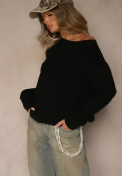Czarny Casualowy Sweter z Wełną i Wiskozą Lussare