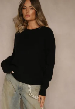 Czarny Casualowy Sweter z Wełną i Wiskozą Lussare