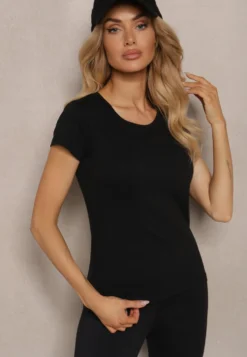 Czarny Casualowy T-shirt z Bawełny Zeiasha