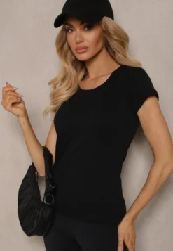 Czarny Casualowy T-shirt z Bawełny Zeiasha