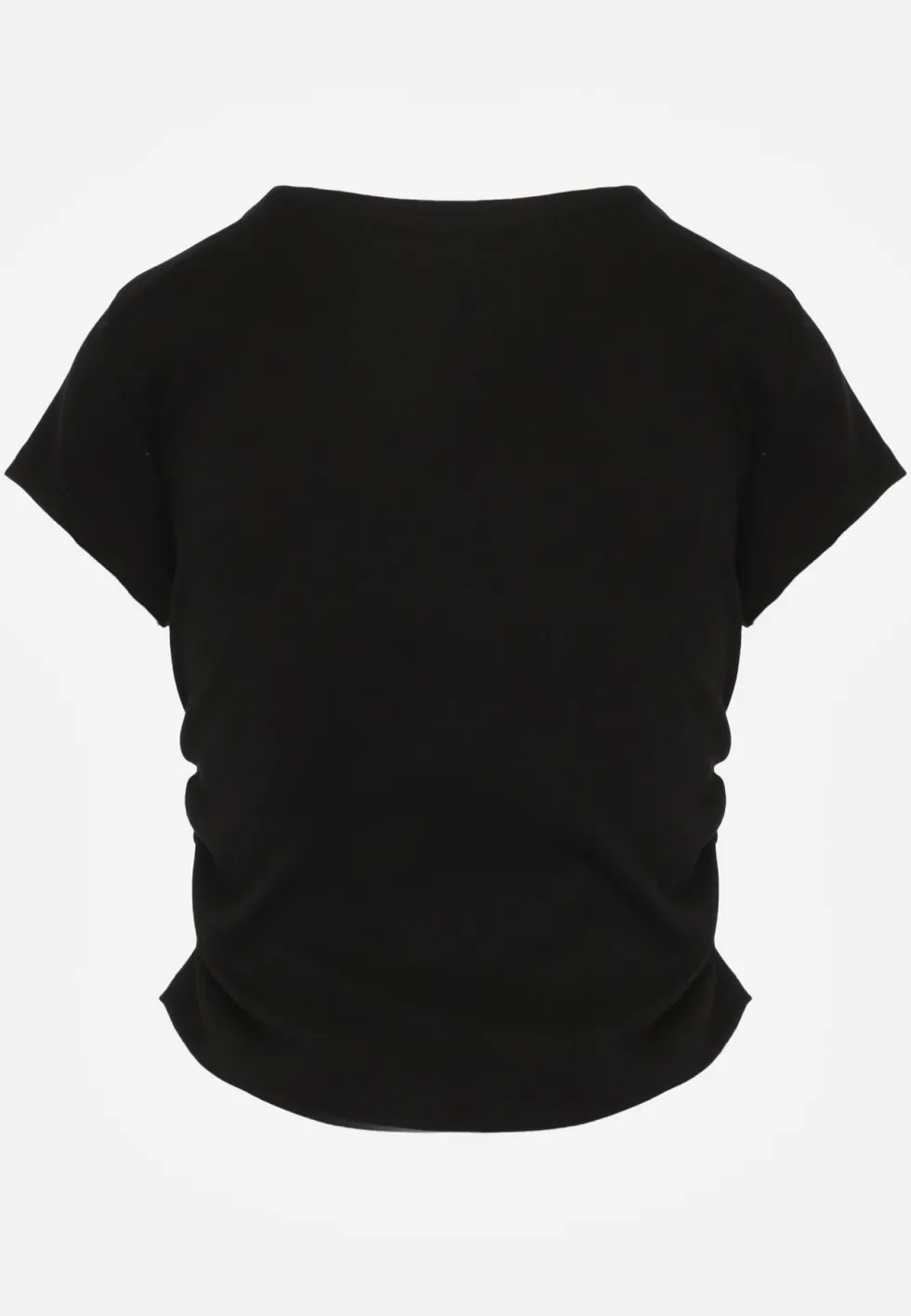 Czarny Dopasowany T-shirt z Marszczeniem z Bawełnianej Tkaniny w Prążki Assarena