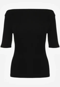 Czarny Dopasowany T-shirt z Wiskozy z Dekoltem w Łódkę Vivianna