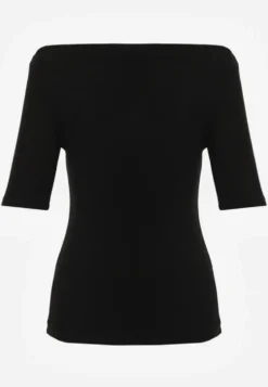 Czarny Dopasowany T-shirt z Wiskozy z Dekoltem w Łódkę Vivianna