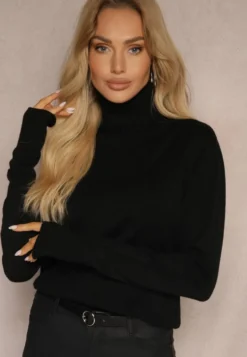 Czarny Golf Sweter o Dopasowanym Kroju z Kaszmirem Zairith