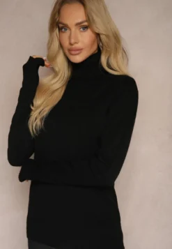 Czarny Golf Sweter o Dopasowanym Kroju z Kaszmirem Zairith