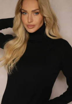 Czarny Golf Sweter o Dopasowanym Kroju z Kaszmirem Zairith