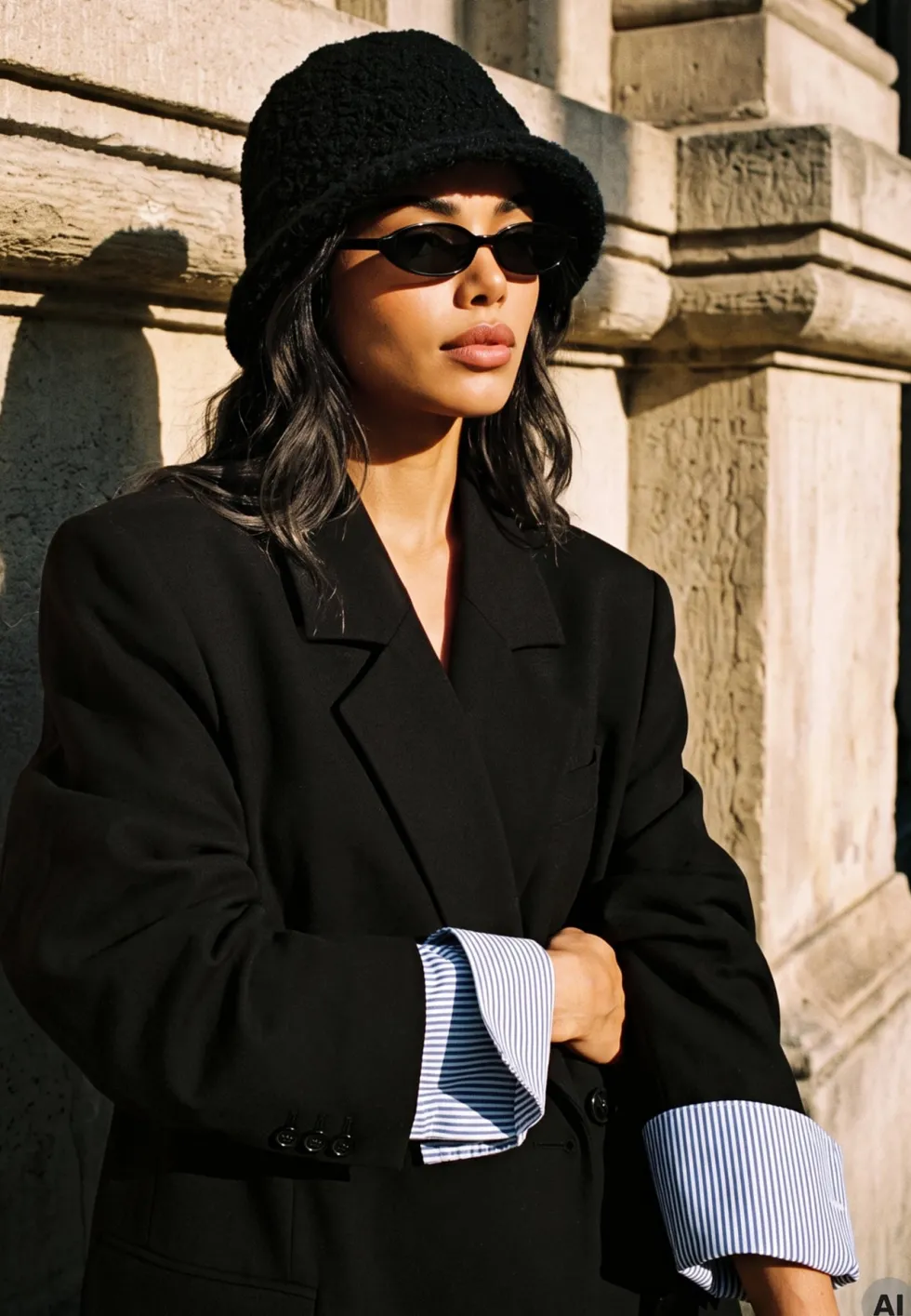 Czarny Kapelusz Bucket Hat z Tkaniny Boucle Bejnia