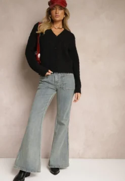 Czarny Kardigan w Stylu Oversize z Guzikami i Ozdobnymi Tłoczeniami Palabia