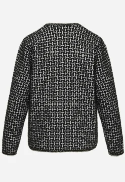 Czarny Kardigan z Wełną w Geometryczny Print z Guzikami w Stylu Pereł Ifre