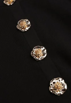 Czarny Kardigan z Wiskozą Zdobiony Eleganckimi Napami i Bufiastymi Rękawami Acannte