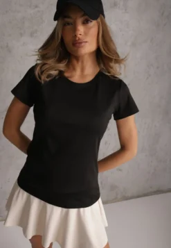 Czarny Klasyczny T-shirt o Gładkim Wykończeniu Rhethine