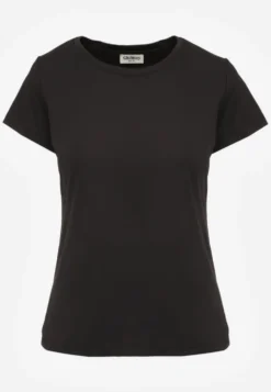 Czarny Klasyczny T-shirt o Gładkim Wykończeniu Rhethine