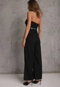 Czarny Kombinezon VICES Bandeau z Falbankami i Paskiem w Eleganckim Stylu Pinoia
