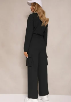 Czarny Kombinezon w Stylu Utility Taliowany Liarael