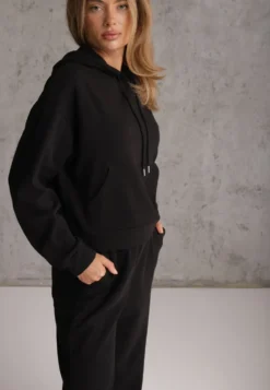 Czarny Komplet Dresowy Bluza z Kapturem i Szerokie Spodnie Casual Pamella